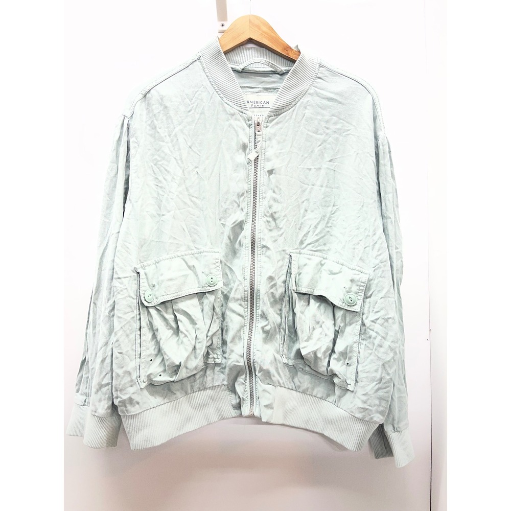 American Eagle Mint Green Linen Blend Utility Bomber Jacket XL